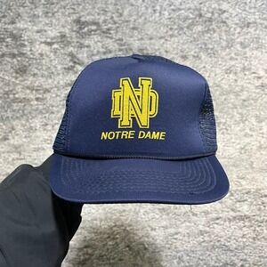 Vintage Notre Dame Fighting Irish Trucker Hat Mesh Navy Blue Collegiate 80s 90s